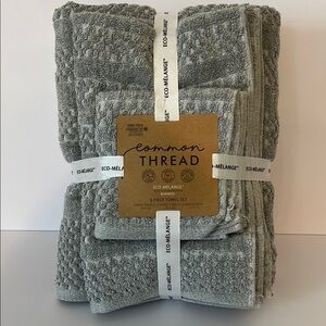 6 Pc Common Thread Eco-Melange Bamboo Towel Set Gray Bath Hand Wash NEW